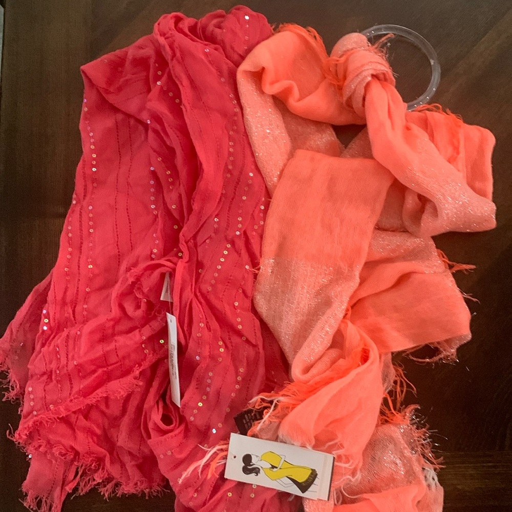 Women’s scarfs 2 orange peach color scarfs with sparkle NEW
